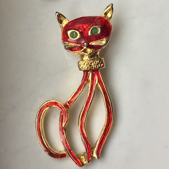 Vintage Cat Pendant & Pierced Earring Set - Picture 2 of 12